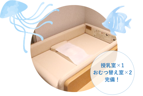 授乳室1つ、おむつ替え室2つを完備しています。